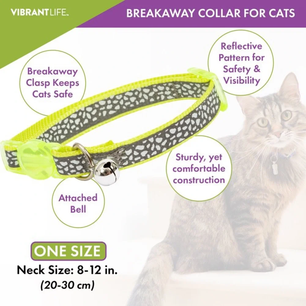 Vibrant Life Polyester Animal‎ Print Fashion Reflective Cat Collar, Green, NWOT